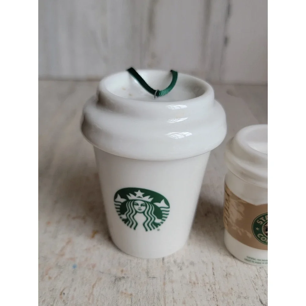 Starbucks coffee ceramic beige hot sleeve Xmas ornament set home